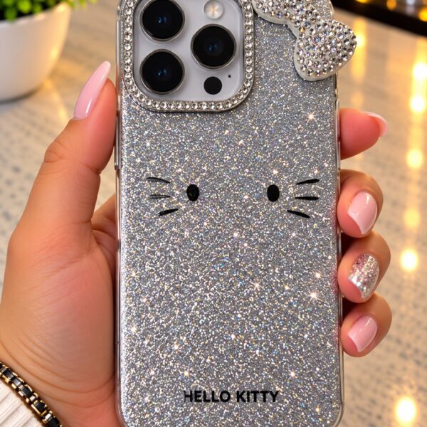 Funda Hello Kitty Moño gris para iPhone 15 Pro Max