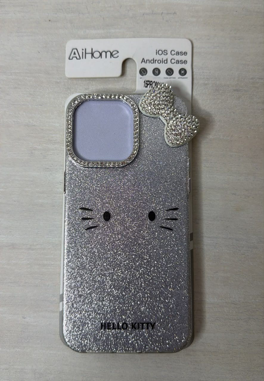 Funda Hello Kitty Moño gris para iPhone 15 Pro Max
